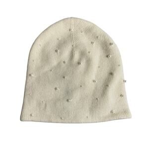The Cashmere Project Cream 100% Cashmere Knit Beaded Pearl Bonnet Beanie OS